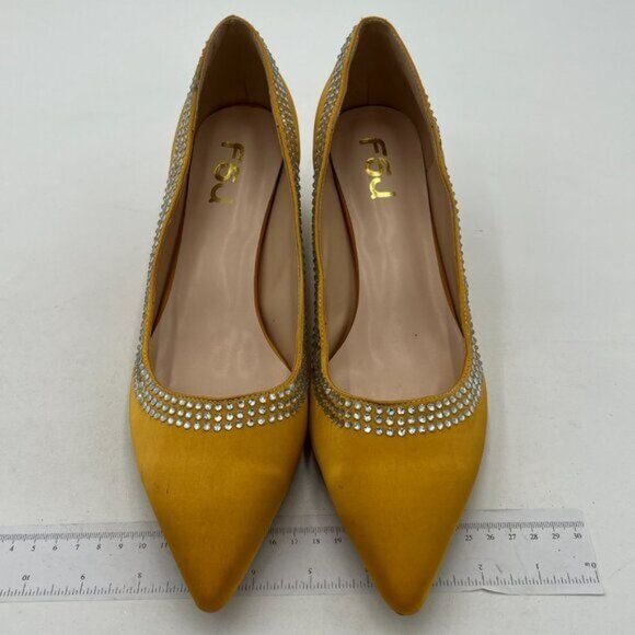 FSJ Women Bridal Pointed Toe Chunky Block Low Heel Crystal Pumps Slip on Wedding - Picture 3 of 8
